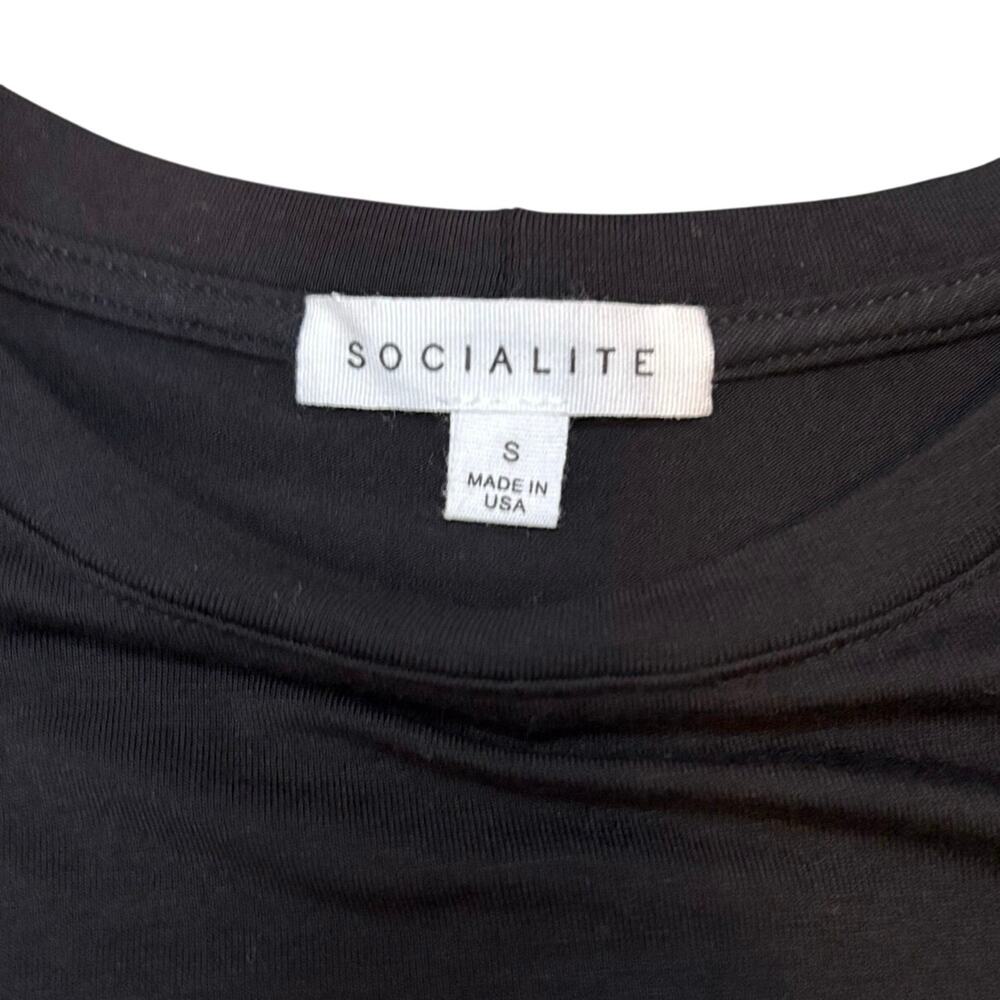 Socialite Black Ruched Wrap Front Top Short Sleeve Stretch Tee S - Picture 3 of 4